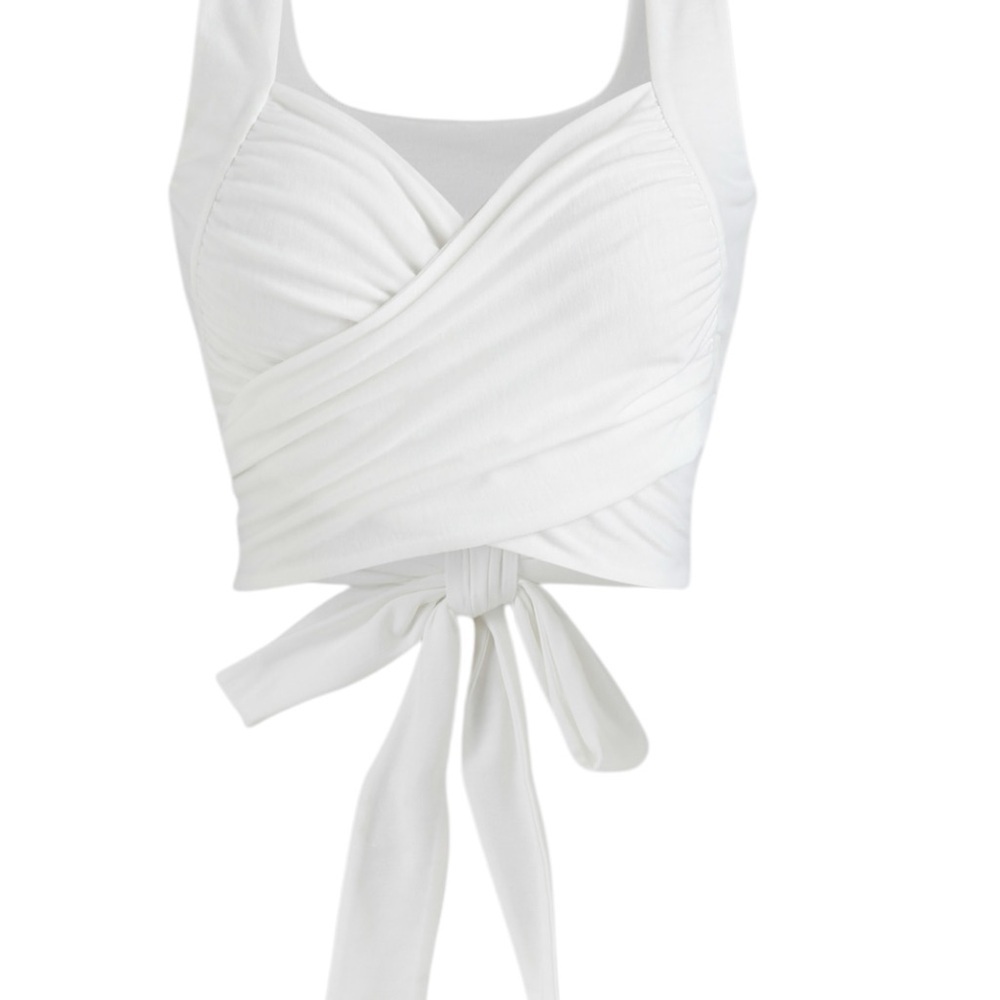 Cider Criss Cross Wrap Front‎ Tie Back White Wrap Crop Top